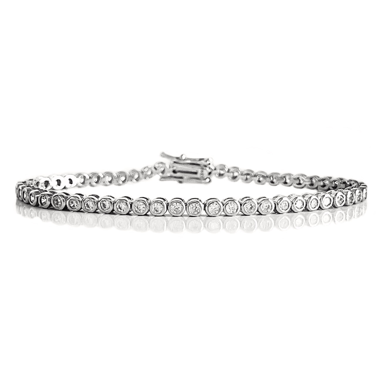 2mm round bezel tennis bracelet in silver