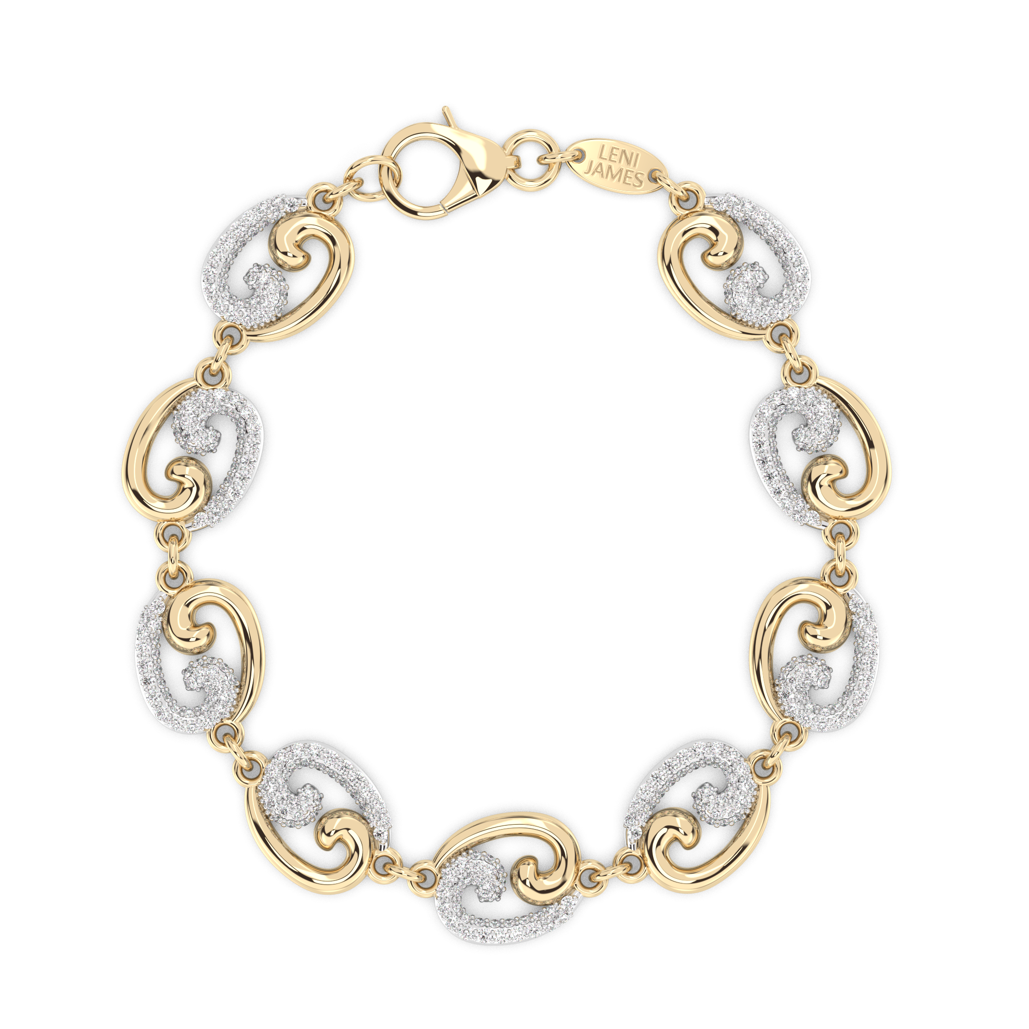 Our 2 tone Fibonacci link bracelet with alternating pave diamond links