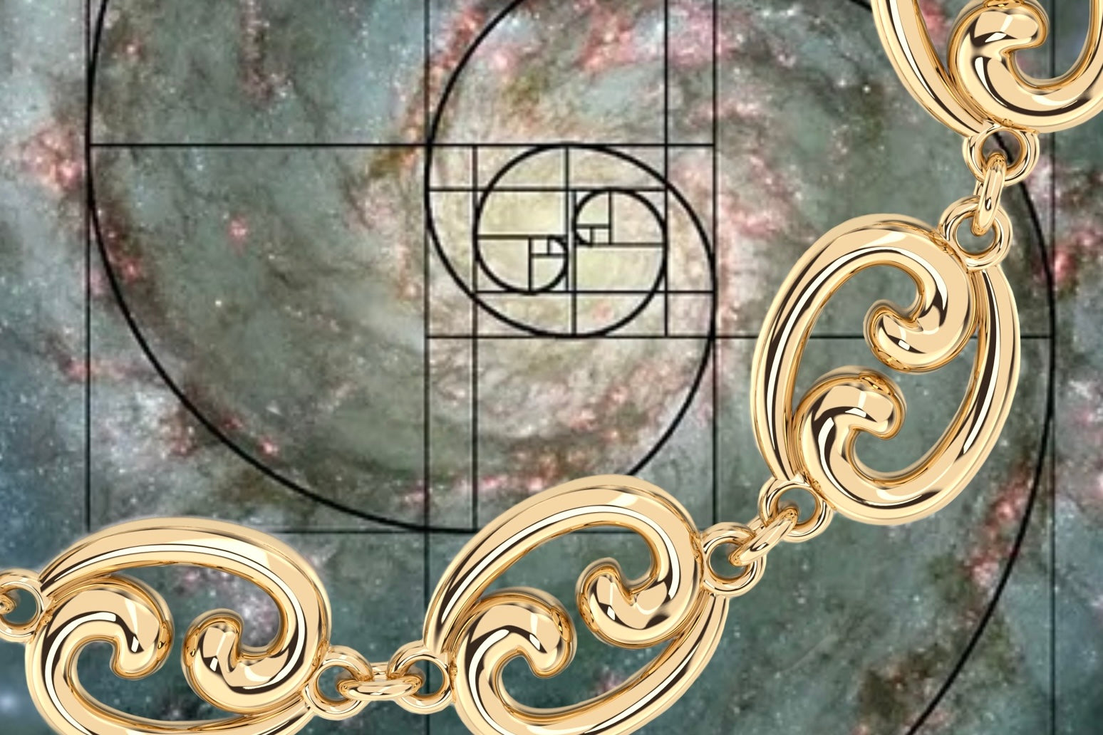 The Fibonacci spiral in the universe with our Fibonacci gold link