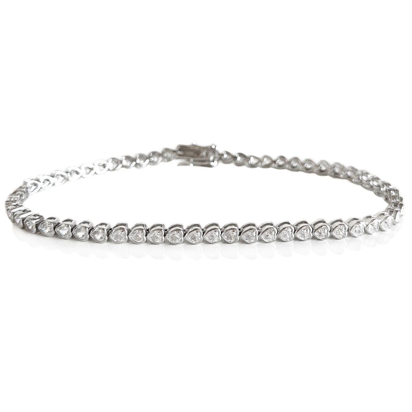 Heart bezel tennis anklet in silver