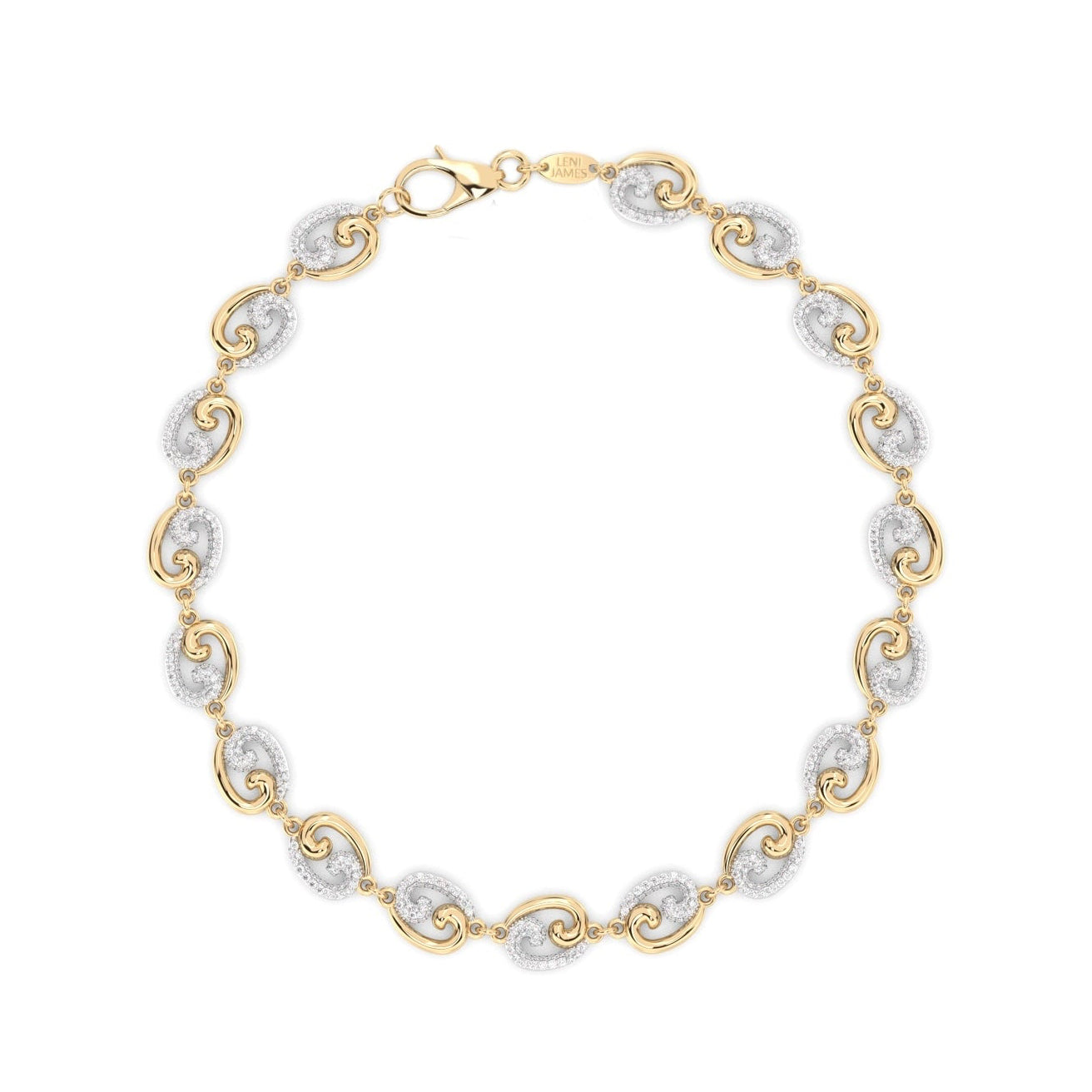 Mini Fibonacci bracelet with alternating diamond pave links by Leni James