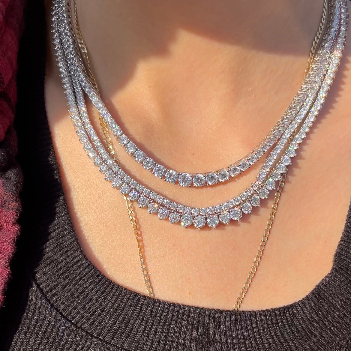 graduated cubic zirconia tennis necklace 