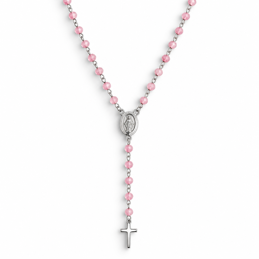 Pink chalcedony rosary necklace 