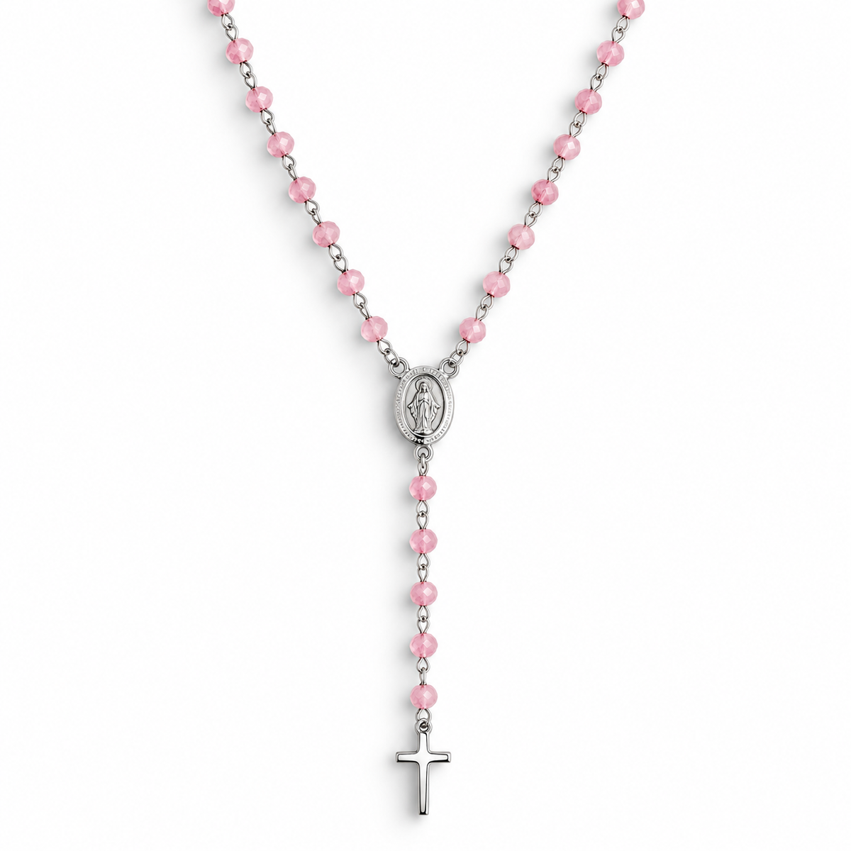 Pink chalcedony rosary necklace 