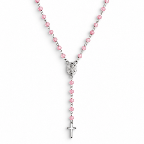 Pink chalcedony rosary necklace 
