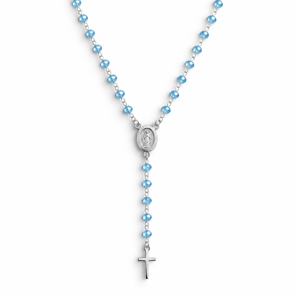 Sky blue topaz rosary necklace 