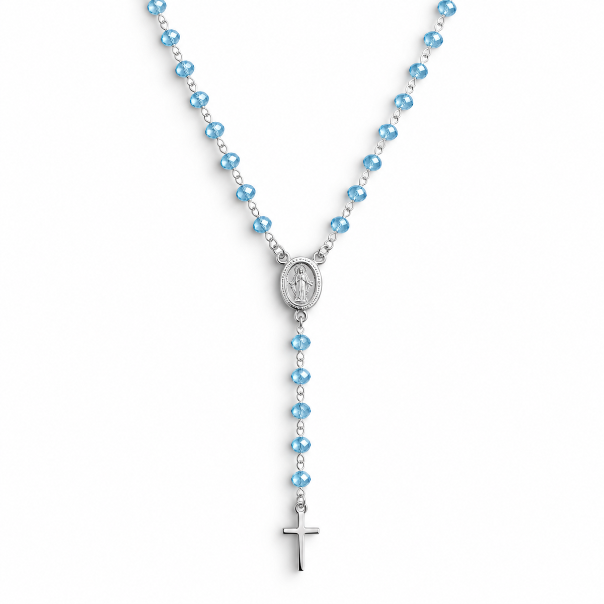 Sky blue topaz rosary necklace 