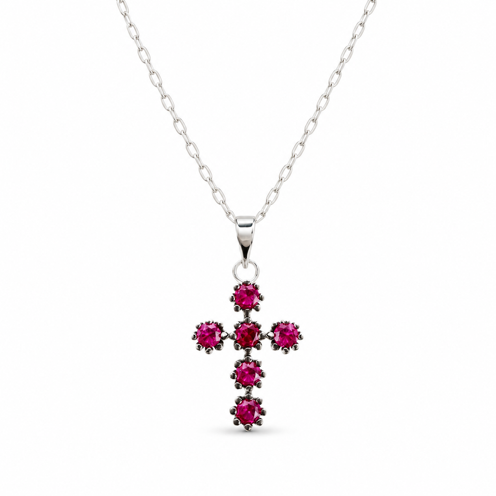 Bailey pink cross necklace with sterling silver vintage-inspired setting