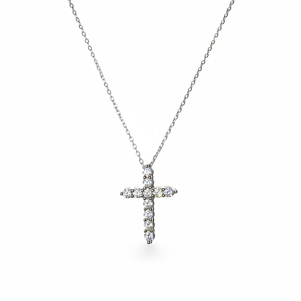 Bella moissanite cross pendant necklace silver