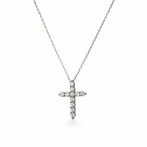Bella moissanite cross pendant necklace silver