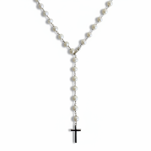 Pearl rosary necklace cross