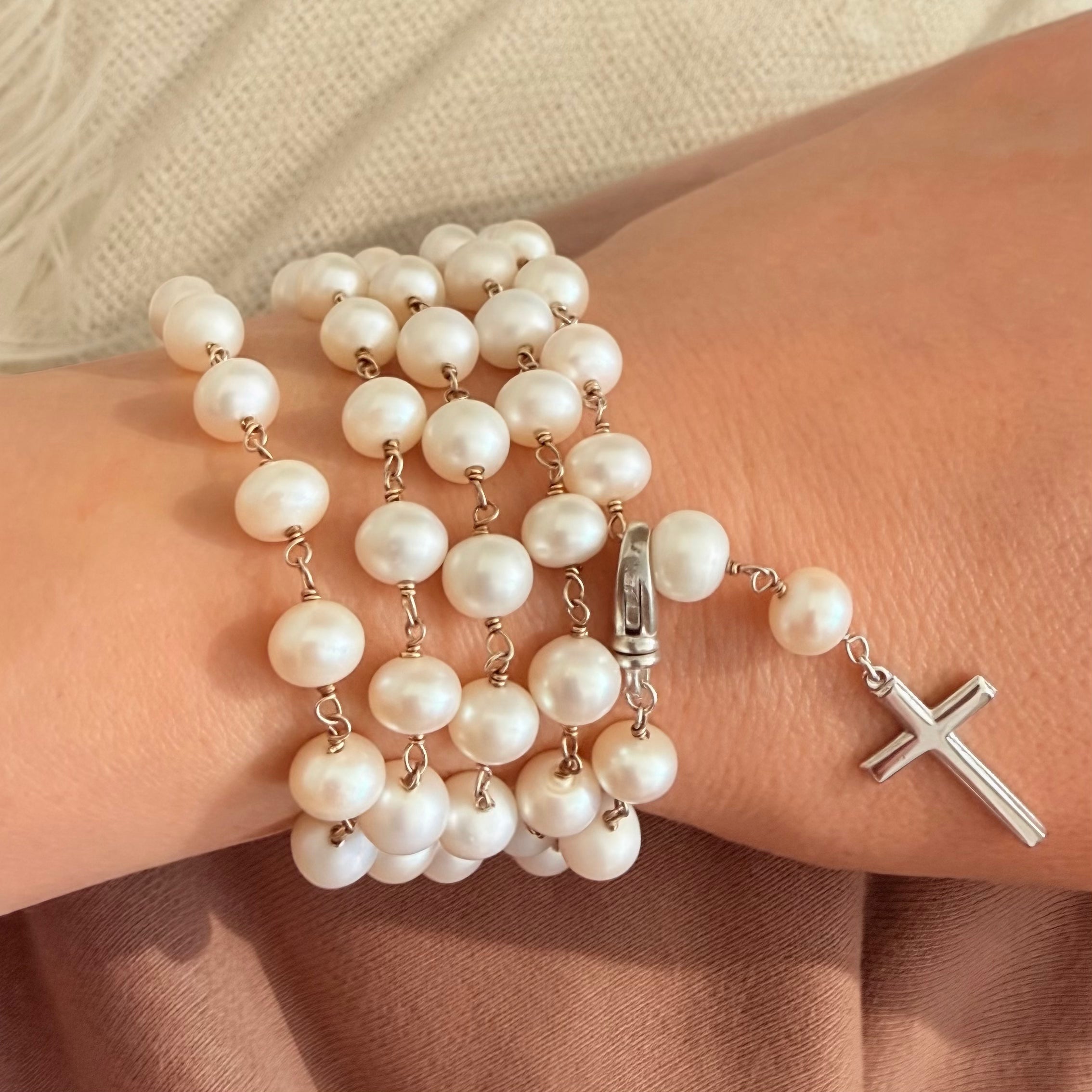 Pearl rosary wrap bracelet 
