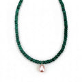 Green malachite beaded necklace with a lavender pink teardrop pearl 