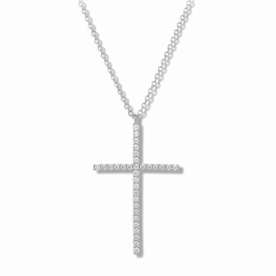 Estella cz pave cross necklace silver