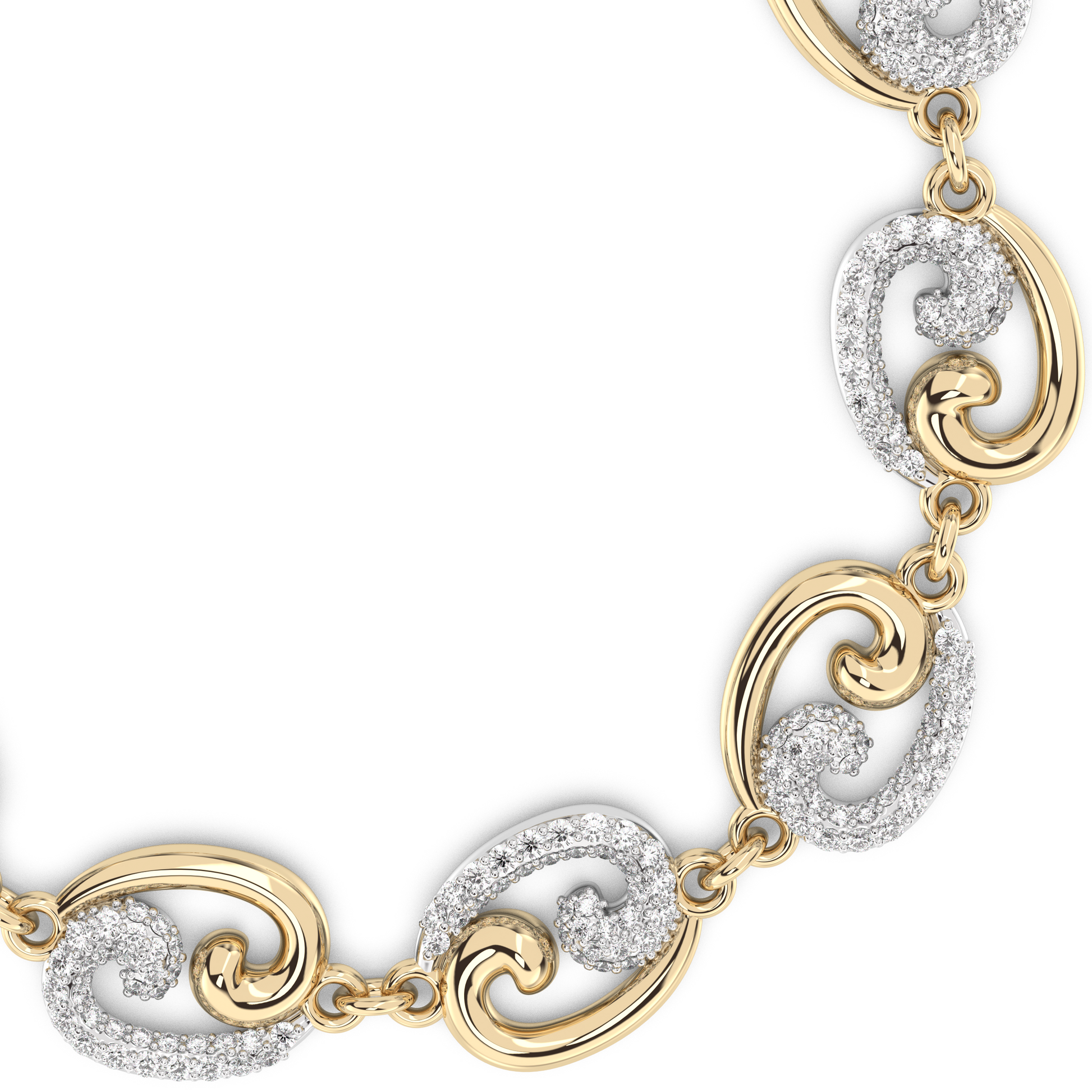 2 tone fibonacci link with alternating diamond pave