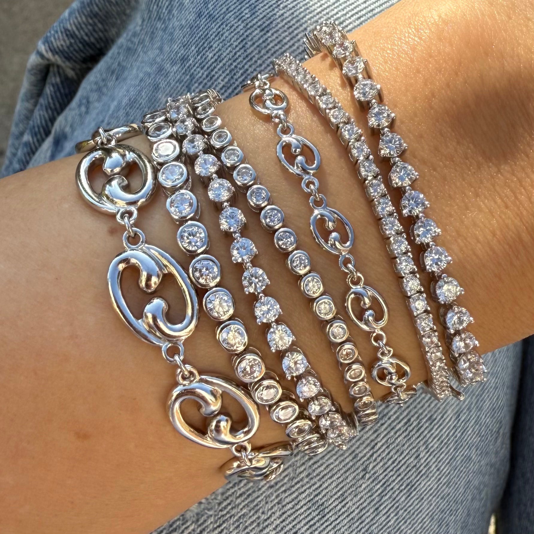 Fibonacci link bracelet with tennis bracelets