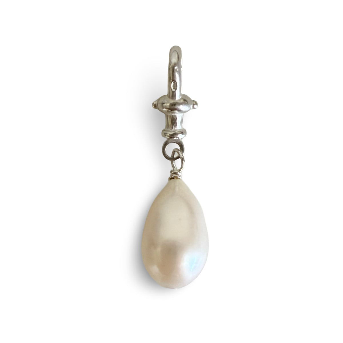 Freshwater pearl drop charm with sterling silver vintage-inspired watch clasp 