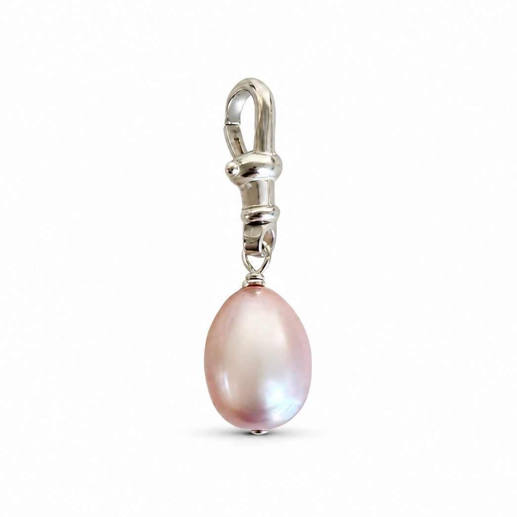 A pink lavender freshwater pearl drop charm with a sterling silver watch clasp