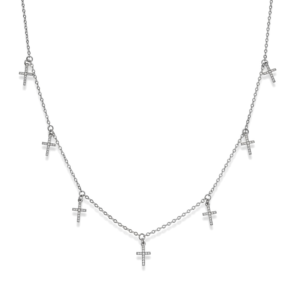 Frankie cz shaker cross pave necklace silver