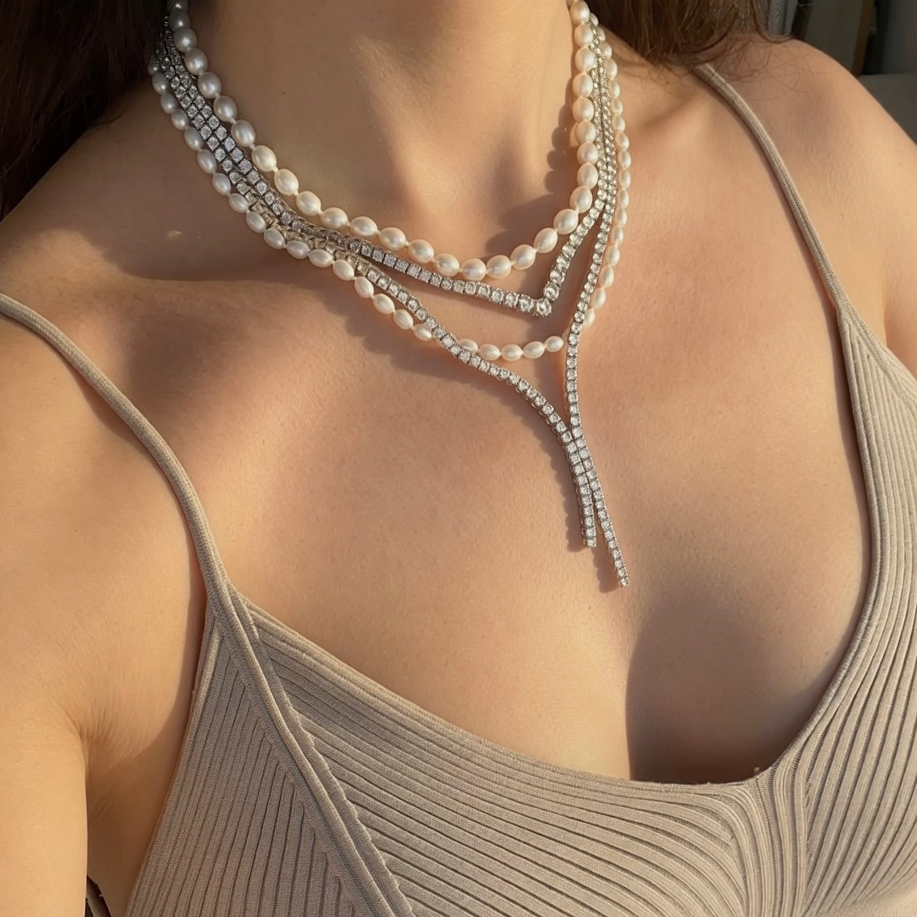 Freshwater pearl necklace with tennis necklaces 