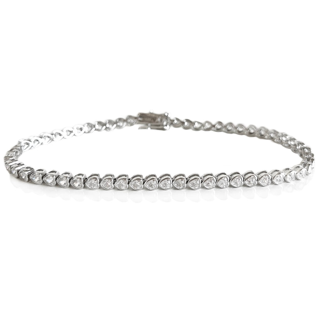 Heart bezel tennis anklet in silver