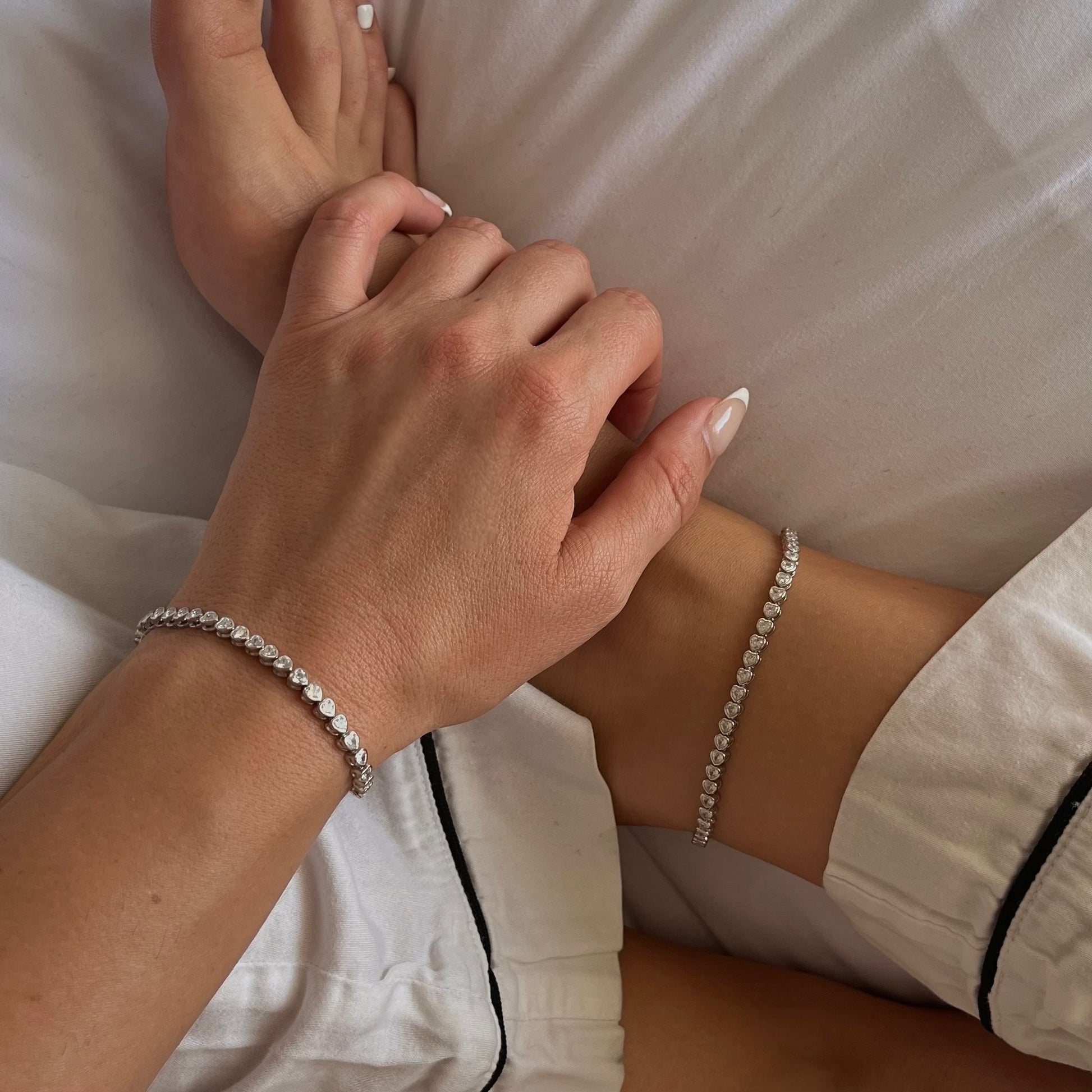 Heart bezel tennis bracelet and heart bezel tennis anklet 