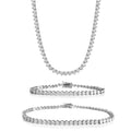 Our tennis trio set with the Kate 3mm 3 prong tennis necklace, tennis bracelet and tennis anklet 