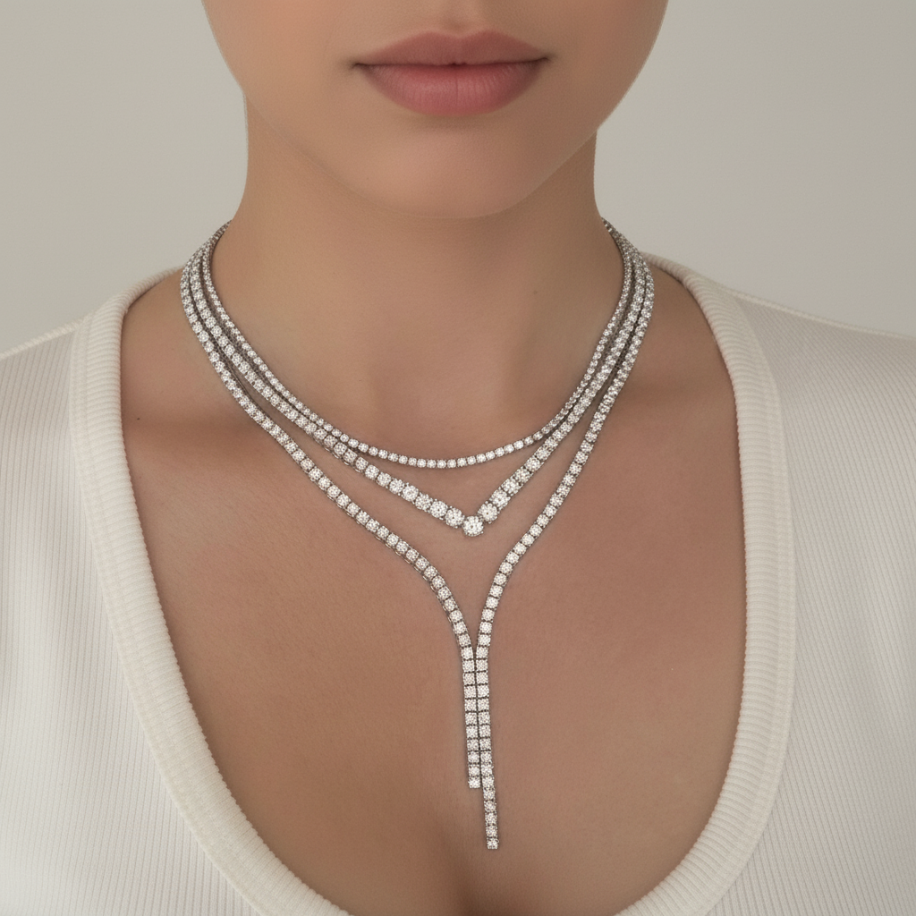 Layered tennis necklaces y shape