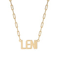Leni nameplate necklace with paperclip chain in 14k gold