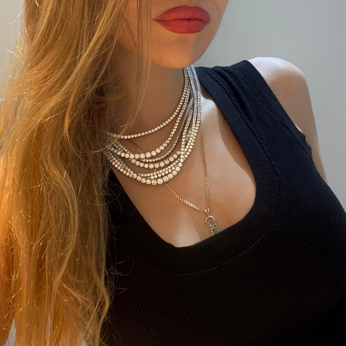 Leni James tennis necklaces neck mess