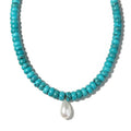 Beaded turquoise necklace with pearl pendant