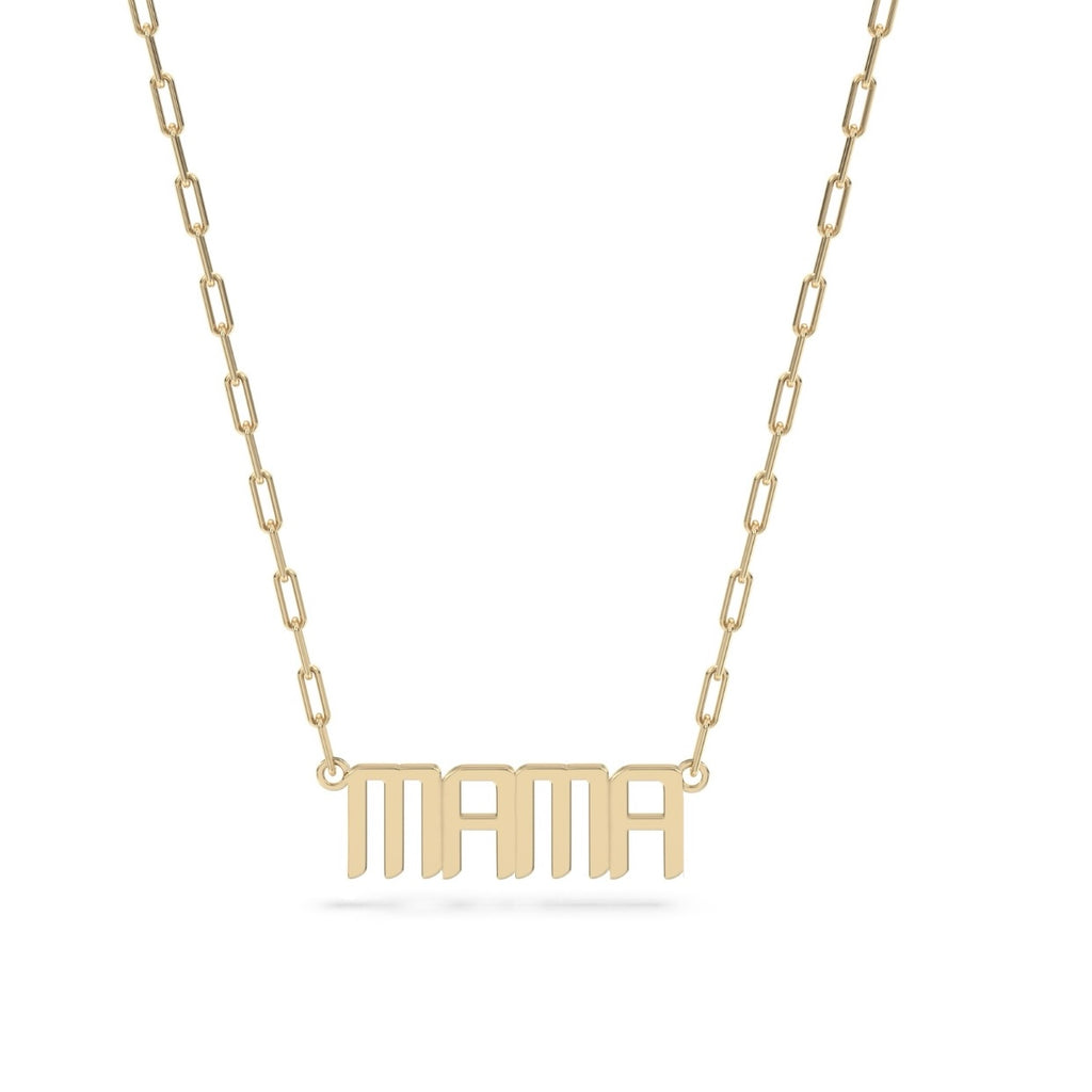 Mama nameplate necklace in 14k gold