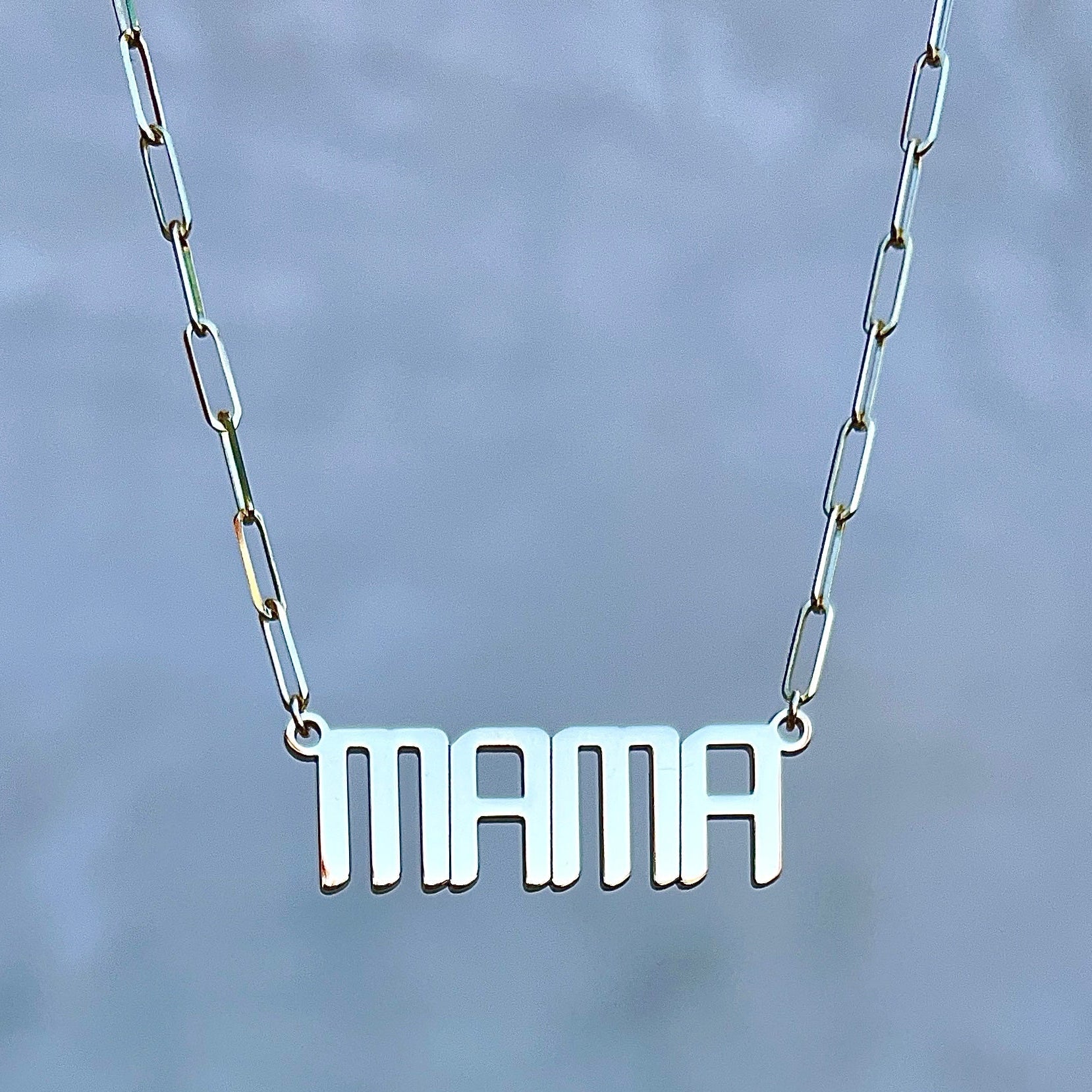 Our signature mama nameplate necklace in 14k yellow gold