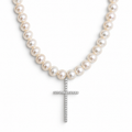 Pave cross freshwater pearl necklace 