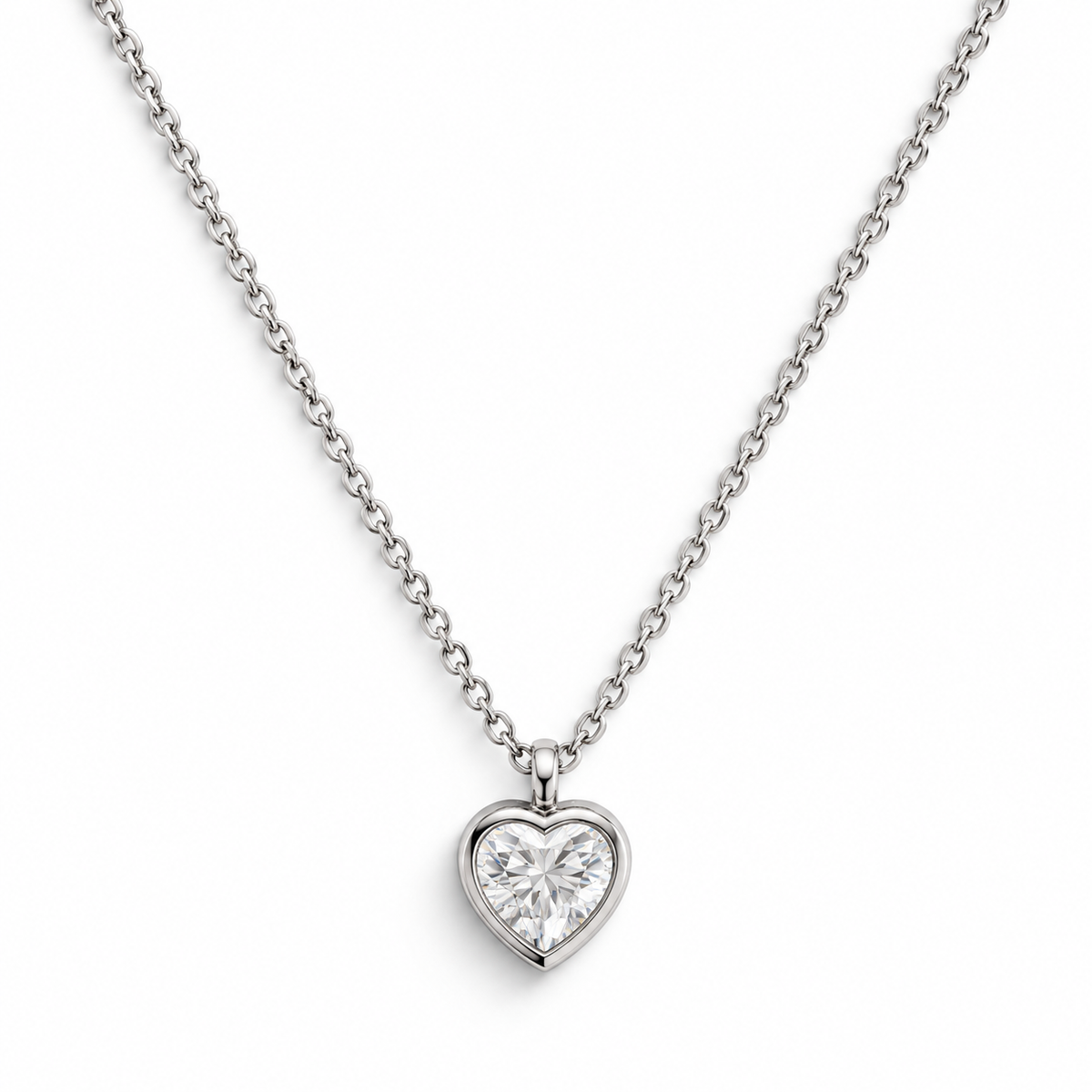 One carat heart bezel pendant necklace in sterling silver  
