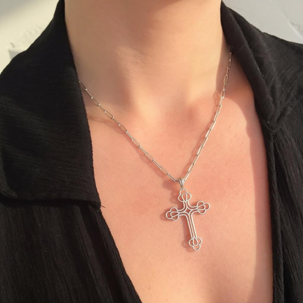 Maxi Billie cross necklace on silver paperclip chain 