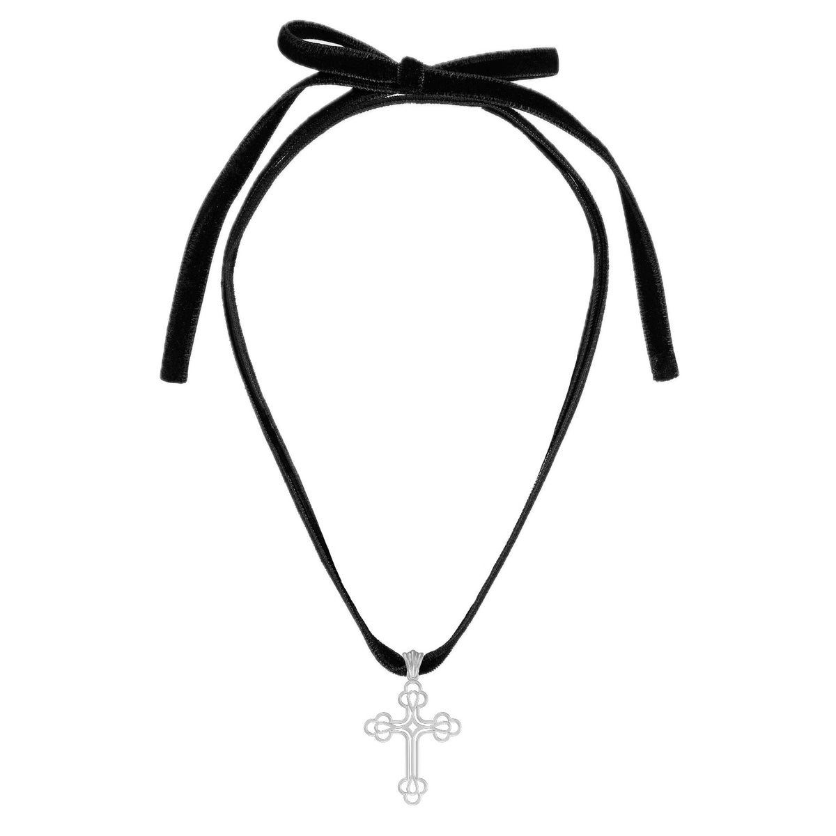 Billie sterling silver cross pendant on black velvet choker necklace 