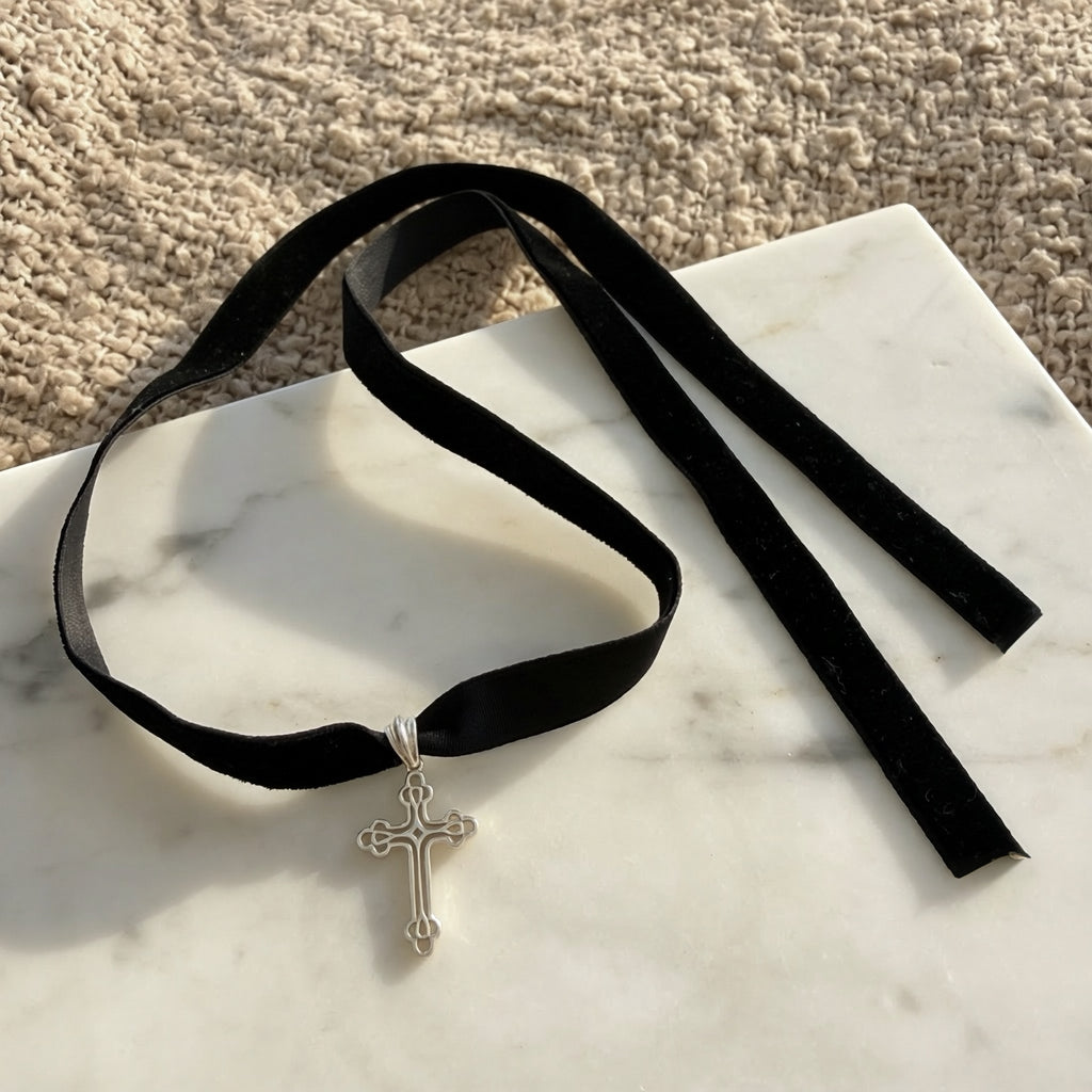 Mini Billie silver cross choker necklace 