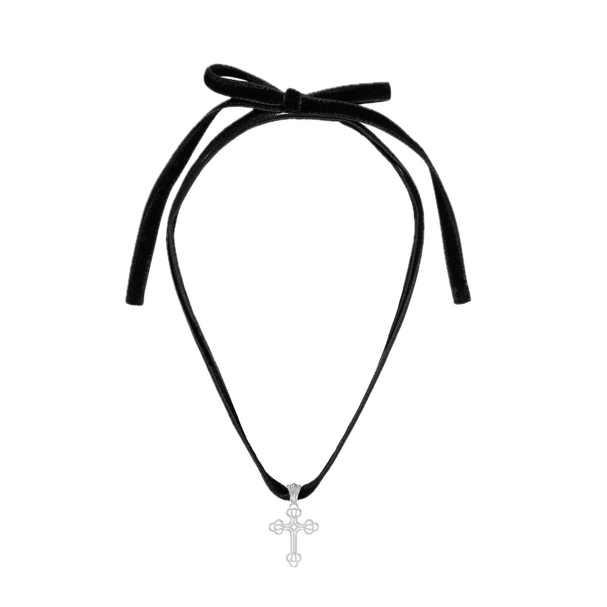 Mini Billie cross in sterling silver on a black velvet choker necklace 