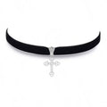 Mini Billie silver cross on black velvet ribbon