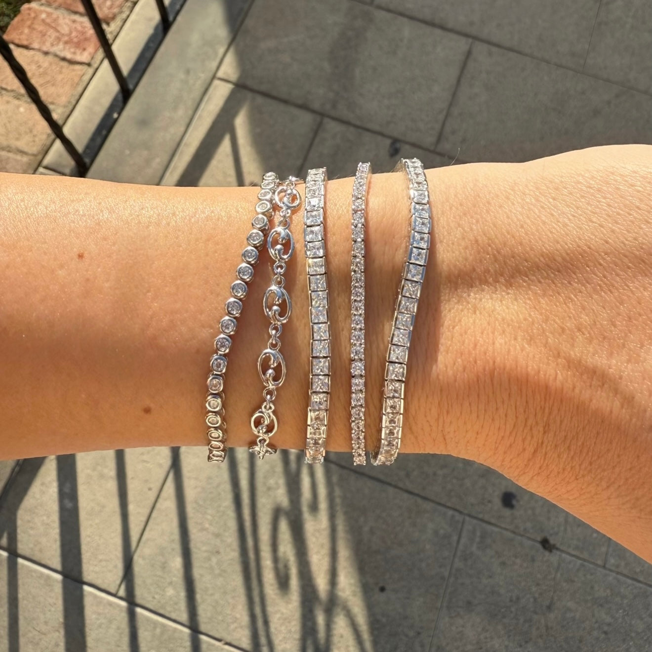 Mini Fibonacci link bracelet with tennis bracelets