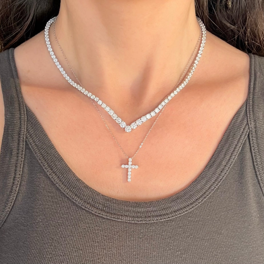 Moissanite cross pendant with tennis necklace 