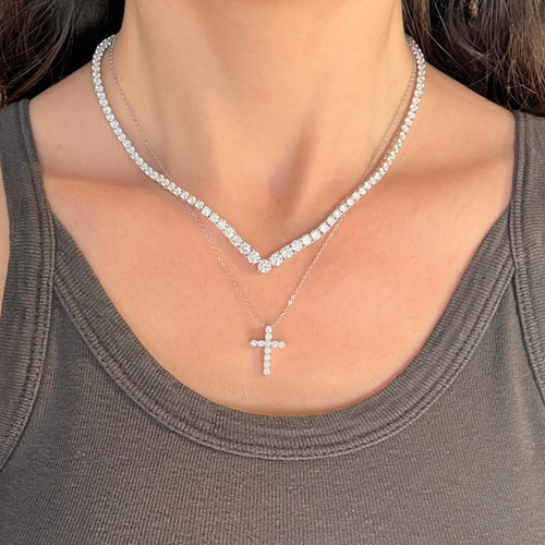 Moissanite cross pendant with tennis necklace 