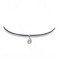 Moissanite pear shaped pendant on black velvet ribbon choker