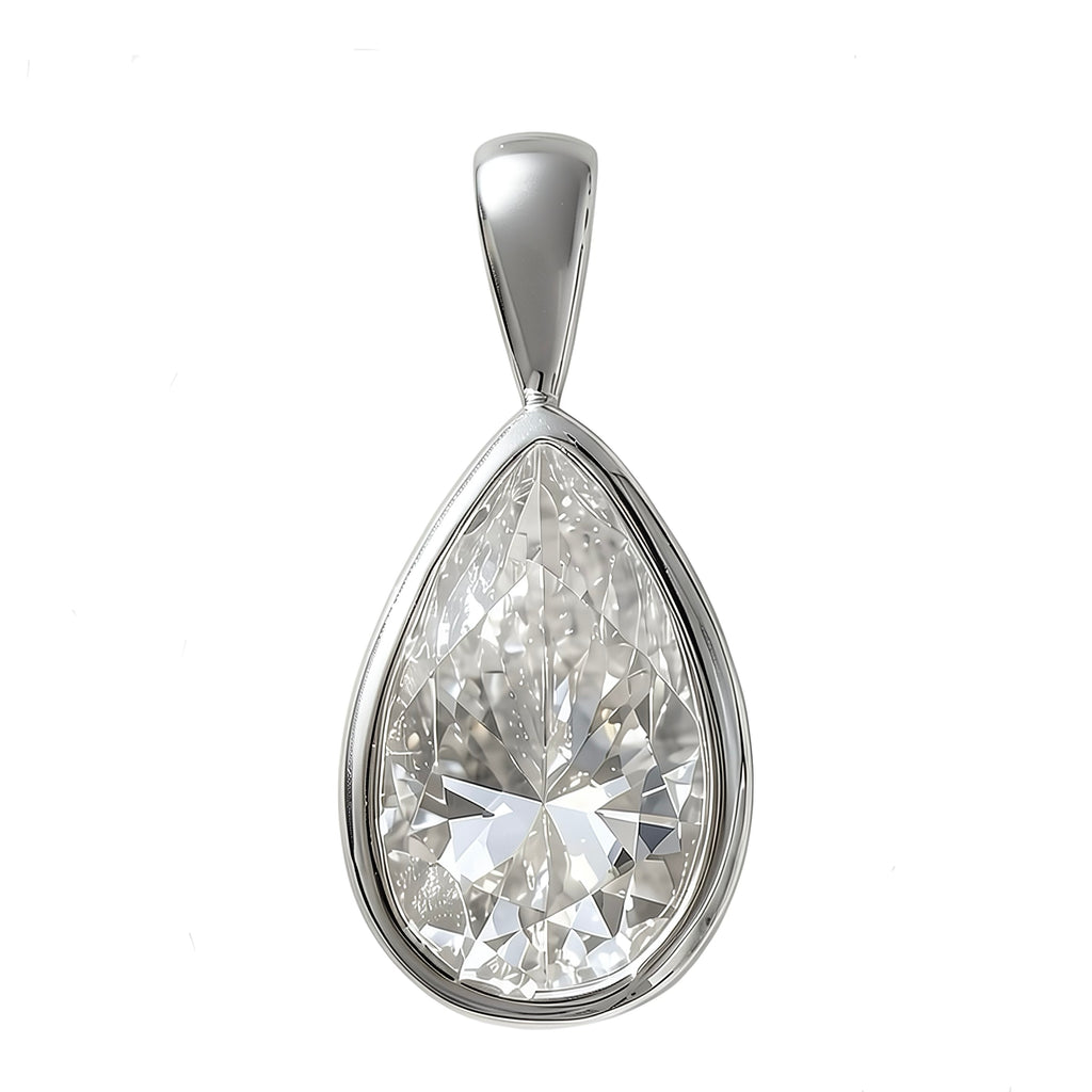 Pear shaped moissanite pendant with sterling silver bezel setting