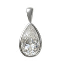 Pear shaped moissanite pendant with sterling silver bezel setting
