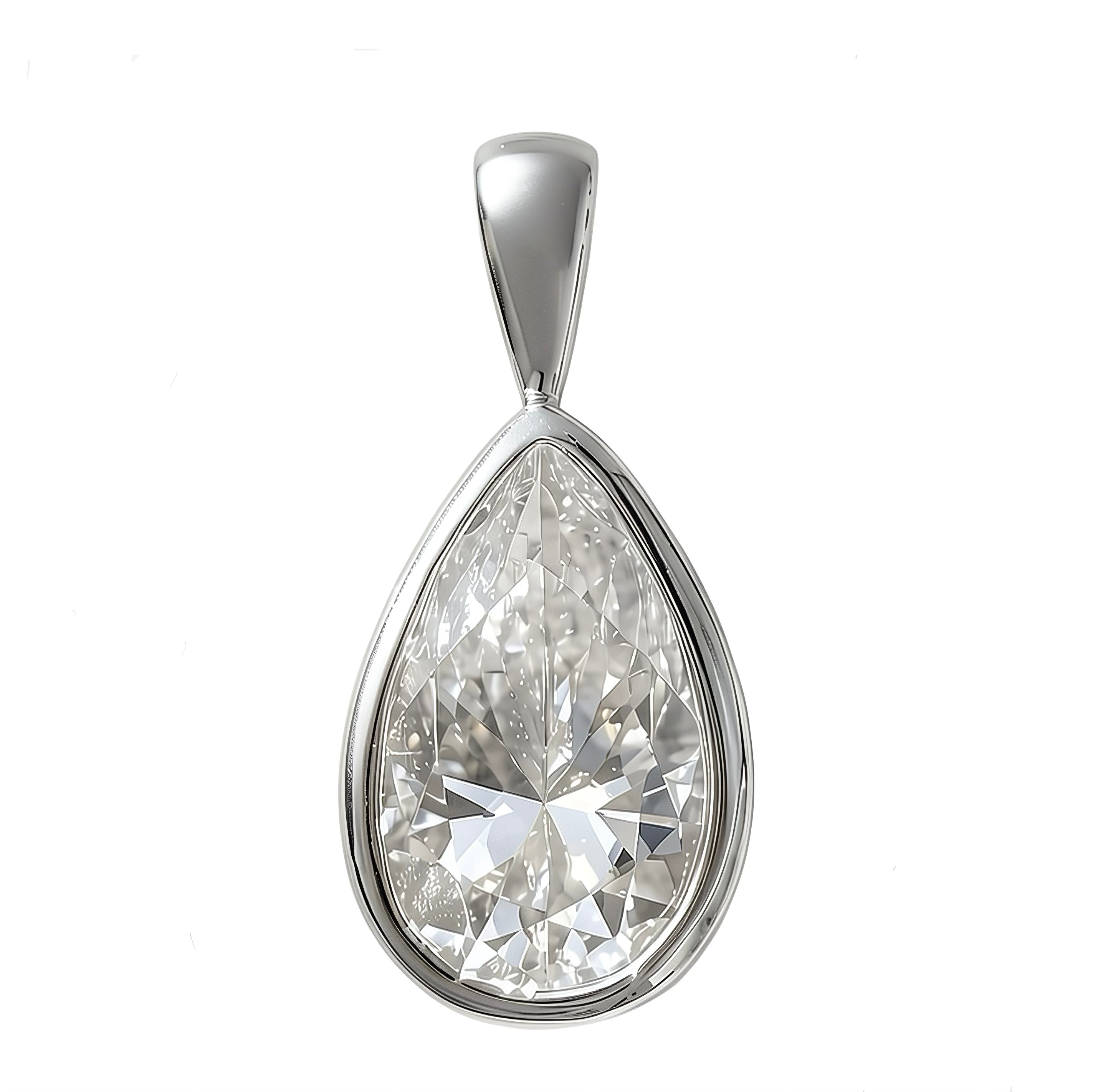 Pear shaped moissanite pendant with sterling silver bezel setting
