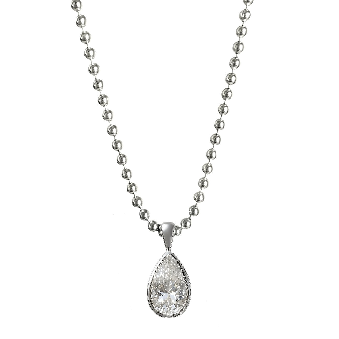 Pear shaped moissanite pendant on sterling silver mini ball chain 