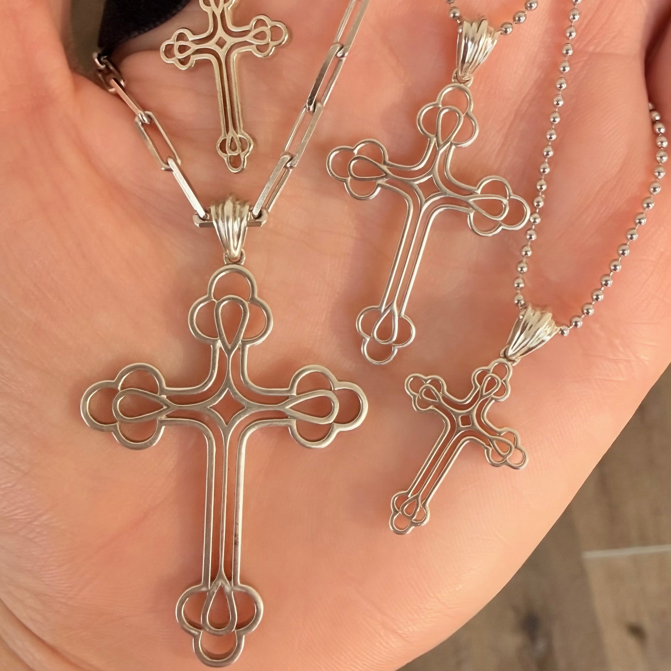 Sizes of our Billie cross pendants 