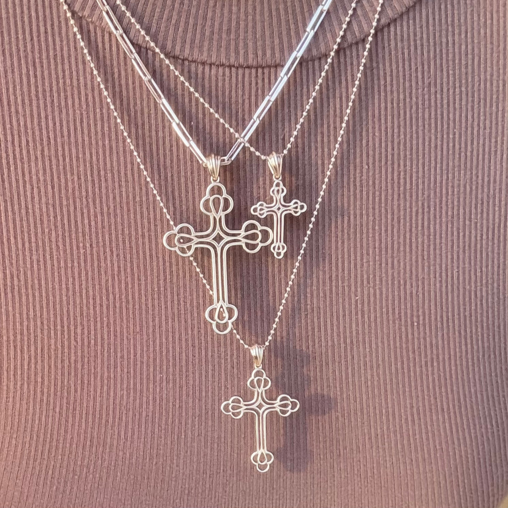 3 silver cross pendant necklaces 